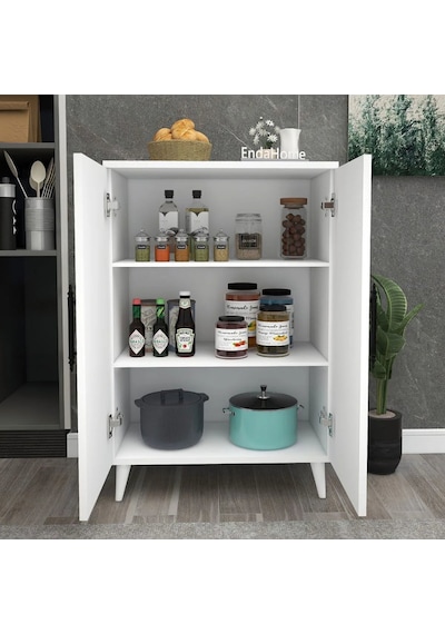 Reyo Home Enda 3 Raflı 2 Kapaklı Çok Amaçlı Dolap Beyaz
