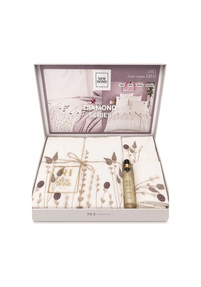 Punç Nakışlı Diamond Series Nevresim Takımı Çift Kişilik Ve Oda Kokusu  Kutulu Diva-krem