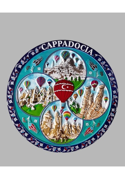 Dekoratif Kabartma Kapadokya Ve Çini Desenli 20 Cm Duvar Tabağı