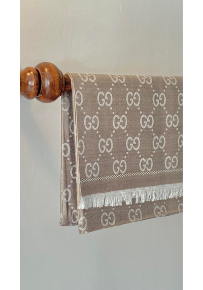 Miorel Scarfs G Desen Çift Taraflı Kaşmir İpek Şal 4 Mevsim Soft Pamuklu Şal Kum Beji