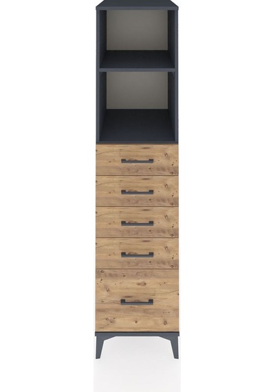Kronos Dolap 2 Raflı 5 Çekmeceli 44x59x182 Antrasit-çam Antrasit