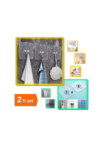 Ultra Güçlü 10 Adet Şeffaf Askı + 3 Adet Yapışkanlı Banyo Raf Tutucu Pinli Askı - 2li Set D2b6w4 Pla Diğer
