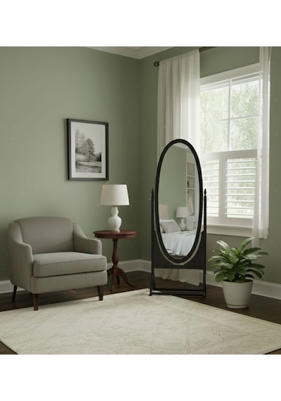 Rivoli Ayaklı Ahşap Oval Boy Aynası 58x165 Siyah