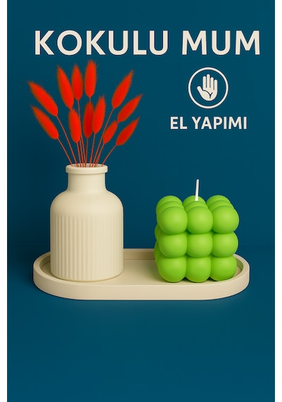 El Yapımı Kokulu Bubble Mum Dekoratif Tasarım Hediyelik Mum Yeşil