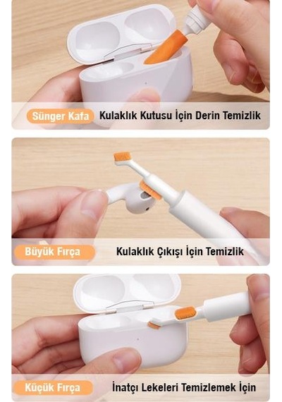 Baseus Yıkanabilir 3 Fırça Başlıklı Kulaklık Temizleme Fırçası Kulaklık Toz Alma Fırcası