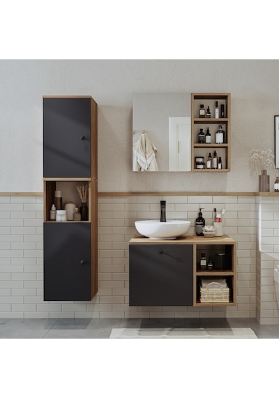 Lavabolu Mdf 75 Cm Lotus Çekmeceli Banyo Dolabı + Aynalı Dolap Atlantik Çam - Antrasit Lavabolu Mdf 75 Cm Lotus Çekmeceli Banyo Dolabı + Aynalı Dolap Atlantik Çam - Antrasit