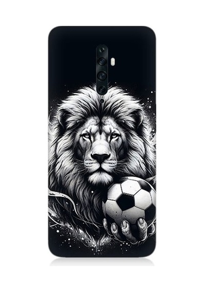 Oppo Reno 2z Uyumlu Siyah Beyaz Aslan Ve Futbol Topu Desenli Silikon Kılıf