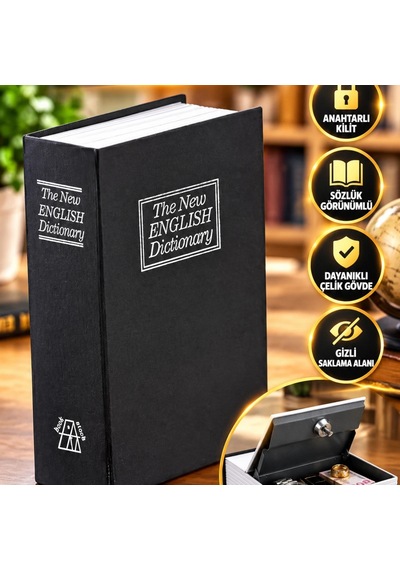 İngilizce Sözlük Görünümlü Anahtarlı Gizli Mini Çelik Kasa Kitap Tipi