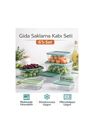 Piev 6 Parça Kapaklı Gıda Saklama Kabı Seti Yeşil