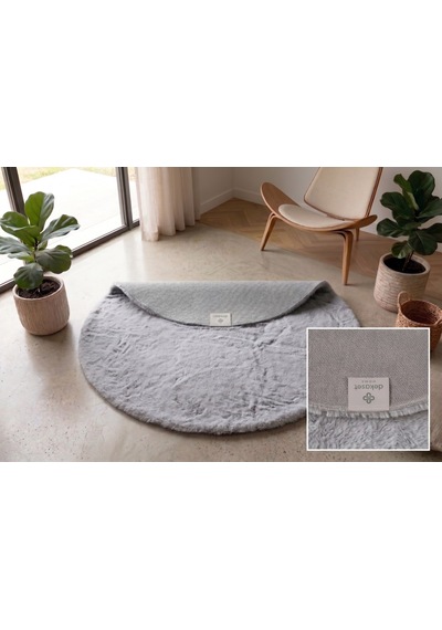 Gri Tavşan Tüyü Halı Yuvarlak Cotton Taban