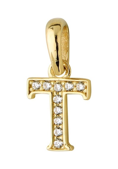 Goldkupe 14 Ayar Altın T Harfi Taşlı Kolye Ucu 0,38 Gr-3446
