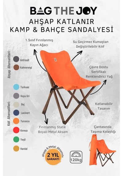 Bag The Joy Ahşap Masa Sandalye Seti Antrasit-turuncu- 70 70 55cm Kahverengi - Turuncu