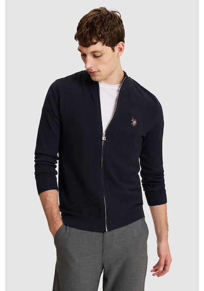 U.S. Polo Assn. Erkek Lacivert Dik Yaka Fermuarlı Slim Fit %100 Pamuk Basic Triko Hırka 50328871-vr033