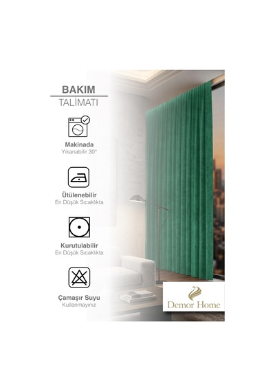 Br Demor Home 1/2 Sık Pile Çam Yeşili Kadife Dokulu Fon Perde Ütü İstemez En Çok Satılan