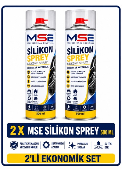 Mse Pro Silikon Sprey 500 Ml X 2 Plastik, Kauçuk Ve Lastik Yüzeyler İçin Koruyucu Ve Kayganlaştırıcı Parlatıcı, Su İtici 2 Adet