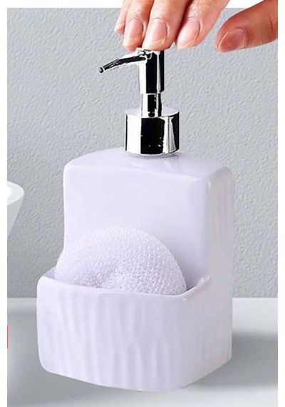 Porselen Sıvı Sabunluk Beyaz Banyo Mutfak Sabunluk Süngerlik Cepli Sabunluk Dekor Porselen Beyaz