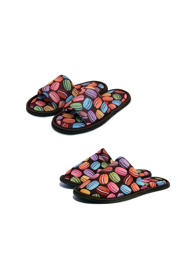 Unisex Kahverengi Macaron Desenli Yumuşak Tabanlı Ev Terlik Kahverengi