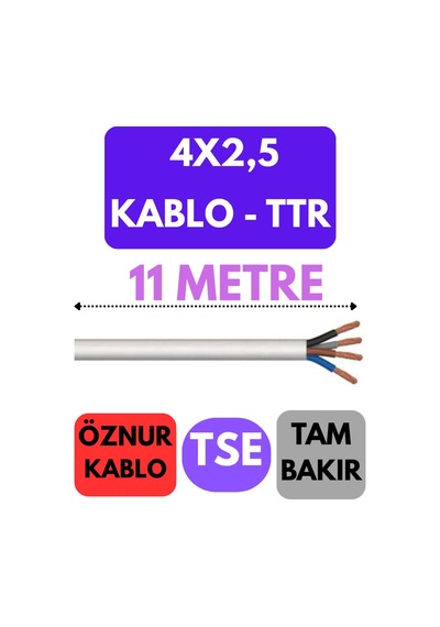 Öznur 4x2,5 Ttr Kablo Metre Seçenekli Beyaz - 11 Metre