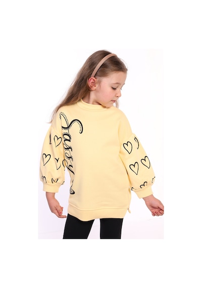 Toontoy Kız Çocuk Baskılı Balon Kol Sweatshirt Sarı