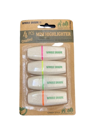 Whole Shark Mini Highlighter 4'lü Set Ekolojik Fosforlu Kalem Pembe Sarı Yeşil Turuncu Green Style Mh3103