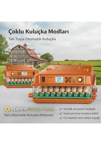 Fx100 Tam Otomatik Kuluçka Makinesi 100 Yumurta Kapasiteli Yeni Nesil Havalandırma Otomatik Su S