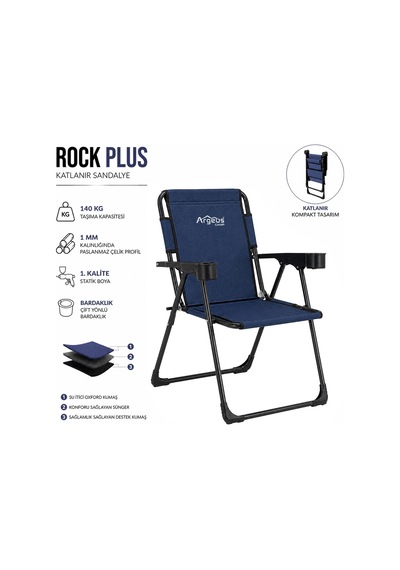 4 Adet Katlanır Kamp Sandalyesi Seti - Rock Plus - Linen Lacivert Çok Renkli