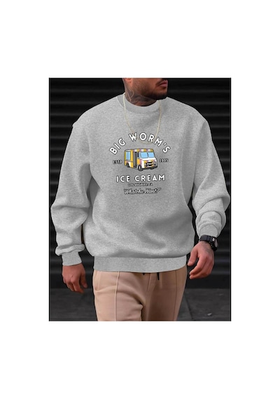 Medinenur Ice Cream Baskılı Kapüşonlu Sweatshirt Gri