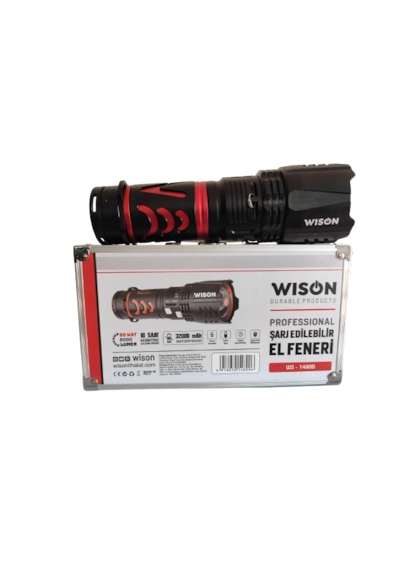 Ws-14800 80 Wat 8000 Lümen 10 Saat Çalışan Profosyonel El Feneri Yeni Ürün Siyah