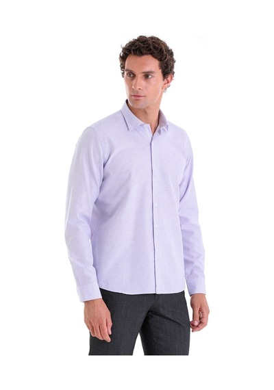 Hatemoğlu Lila K. Comfort Fit Çizgili Pamuklu Slim Yaka Uzun Kollu Casual G Lila
