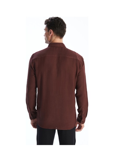 Lcw Vision Bordo Slim Fit Uzun Kollu Armürlü Erkek Gömlek