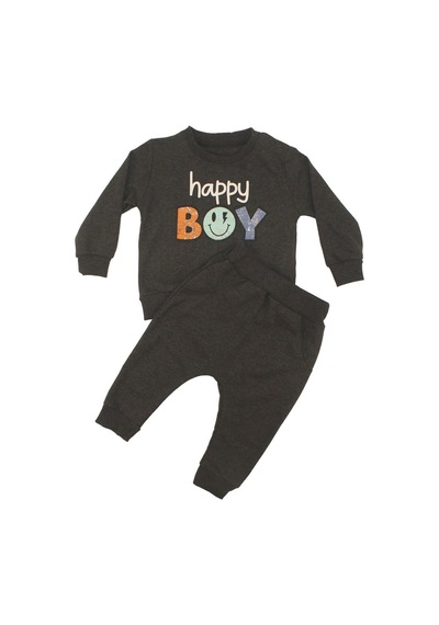 Bebegen Erkek Bebek Antrasit Gri Happy Boy Yazılı 2'li Takım Çok Renkli