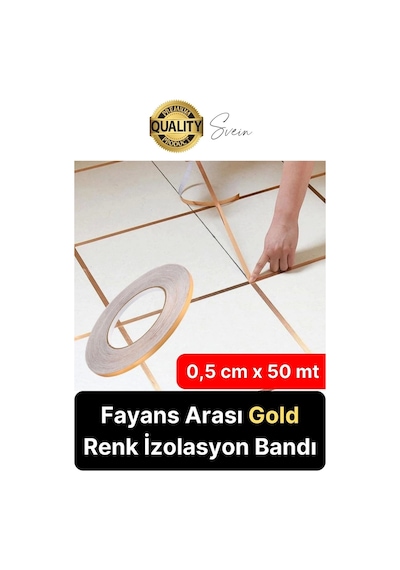 Premium Kendinden Yapışkanlı Gold Sarı Renk Fayans Derz Arası İzolasyon Bandı Dekoratif Bant 0,5 Cm