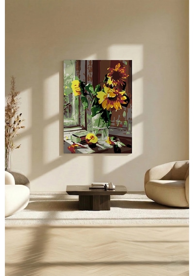 Sayılarla Boyama Seti 40 x 50 CM Tuval Şasesine Gerili Günebakan Ayçiçek