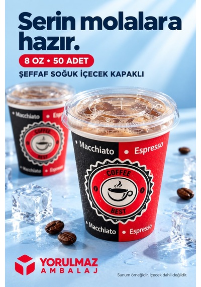 8 Oz Kapaklı Karton Bardak Soğuk İçecek Uyumlu Sızdırmaz Kağıt Bardak 50 Adet Renkli