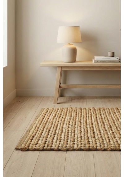 Digithome Jüt Hasır Dikdörtgen Oturma Odası Yatak Odası Natural Halı 150x100 Cm Kahverengi