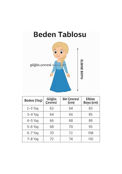 Butikhappykids Kız Çocuk Frozen Elsa Kostümü Mavi