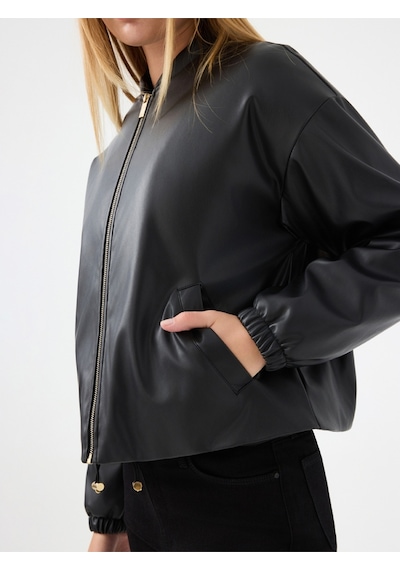 Oversize Fit Kadın Mont Pu Siyah