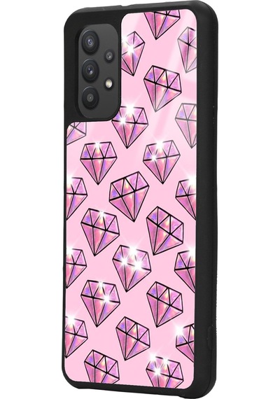 Samsung Uyumlu A32 Diamond Tasarımlı Glossy Telefon Kılıfı Siyah