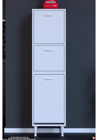 Nore 40 Cm İki Kapaklı Tek Sepetli Çok Amaçlı Kiler Dolabı Mutfak Banyo Düzenleyici 40x150x32 Cm Beyaz