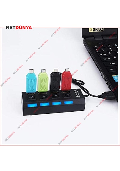 4 Port Usb 2.0 Çoklayıcı Hub Anahtarlı Işıklı On Off Düğmeli