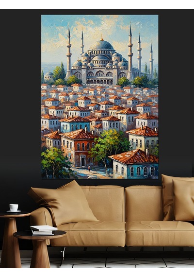 Ahşap Tablo Şehir Silüeti Ve Tarihi İstanbul