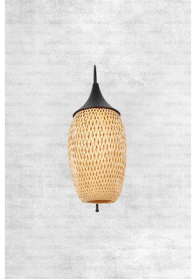 Boja Bambu Siyah Detay Aplik 23x37 Cm İskandinav, Modern, Bohem, Rattan, Aydınlatma Bej