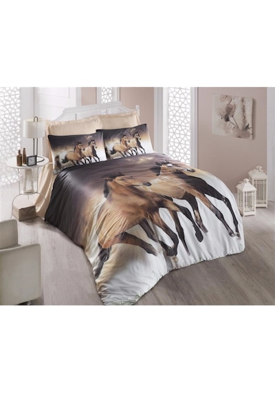 Komfort Home 3D Çift Kişilik Pamuk Saten Nevresim Takımı (Horse) Çok Renkli