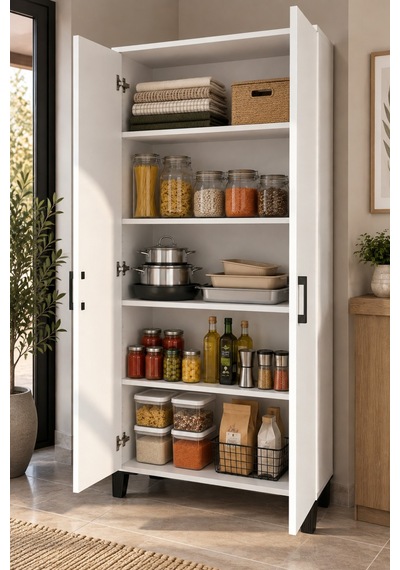 Sulorahome Mutfak Ve Kiler Dolabı 160 Cm Beyaz Çok Amaçlı Dolap