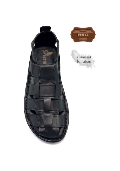 Sermoda Hakiki Deri Burnu Kapalı Erkek Sandalet Siyah