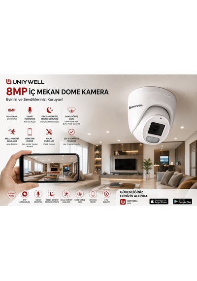 Unıywell Unw-517v-ıp5d 8 Mp 4k Dahili Poe Sesli İp Dome Kamera