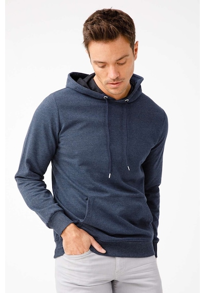 Igs İgs Erkek İndigo Modernfıt / Ekstra Dar Kalıp Kapşonlu Fermuarsız Sweatshirt İndigo