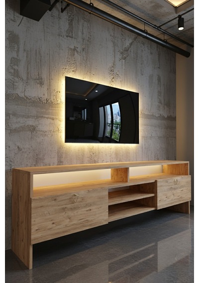 Resital Ledli Tv Sehpası - Led Işıklı - Gold Çam - Gl9032-6 Atlantikçam
