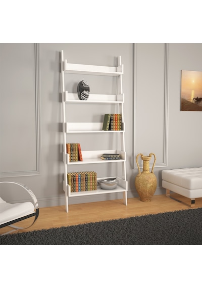 Pasifichome Only Raflı Beyaz Merdiven Kitaplık / Duvara Monte Kitaplık