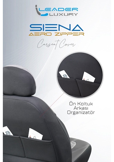 Toyota Auris I 2006-2012 Deri Detaylı Oto Koltuk Kılıfı Ön Arka Set Siyah Füme Siena Seri Şhn